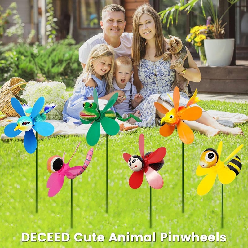 DECEED 6 Pack Garden Decor Pinwheels Wind Spinners with Metal Stakes Colorful 3D Insect Whirligigs Windmill Outdoor Pinwheel for Yard Garden Lawn Decorations - Image 2